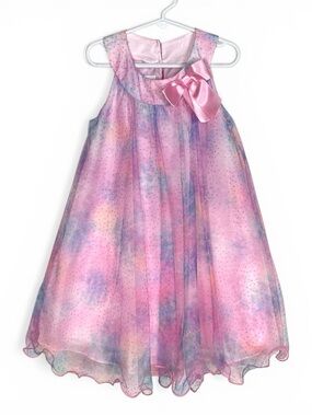 NWT Bonnie Jean Rainbow Pink Dress w/ Silver Sparkles and Watercolor Print Sz 7